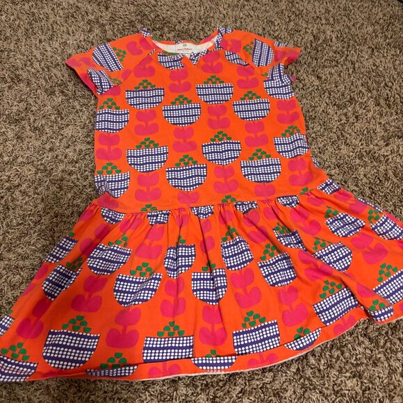 Hanna Andersson Floral Print Dress 10 140 CM Short Sleeve A Line Pullover Orange - Picture 1 of 3